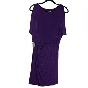Eliza J Purple Jeweled Blouson Sleeveless Midi Special Occasion Dress, Sz 8